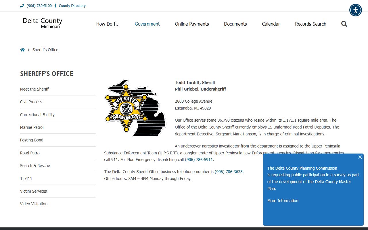 Delta County Sheriff Office website for 72 hour booking roster and mugshots