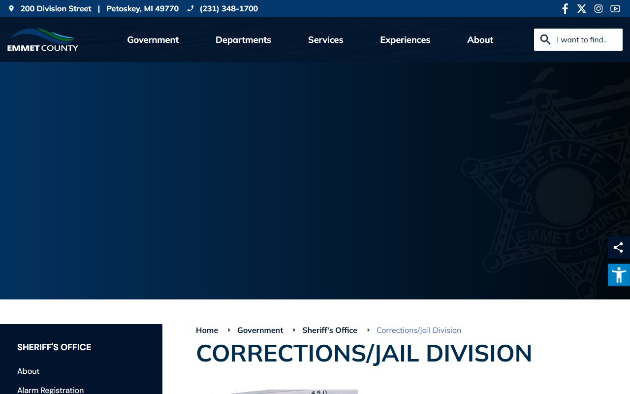 Emmet County Jail Division page for 72 hour booking details