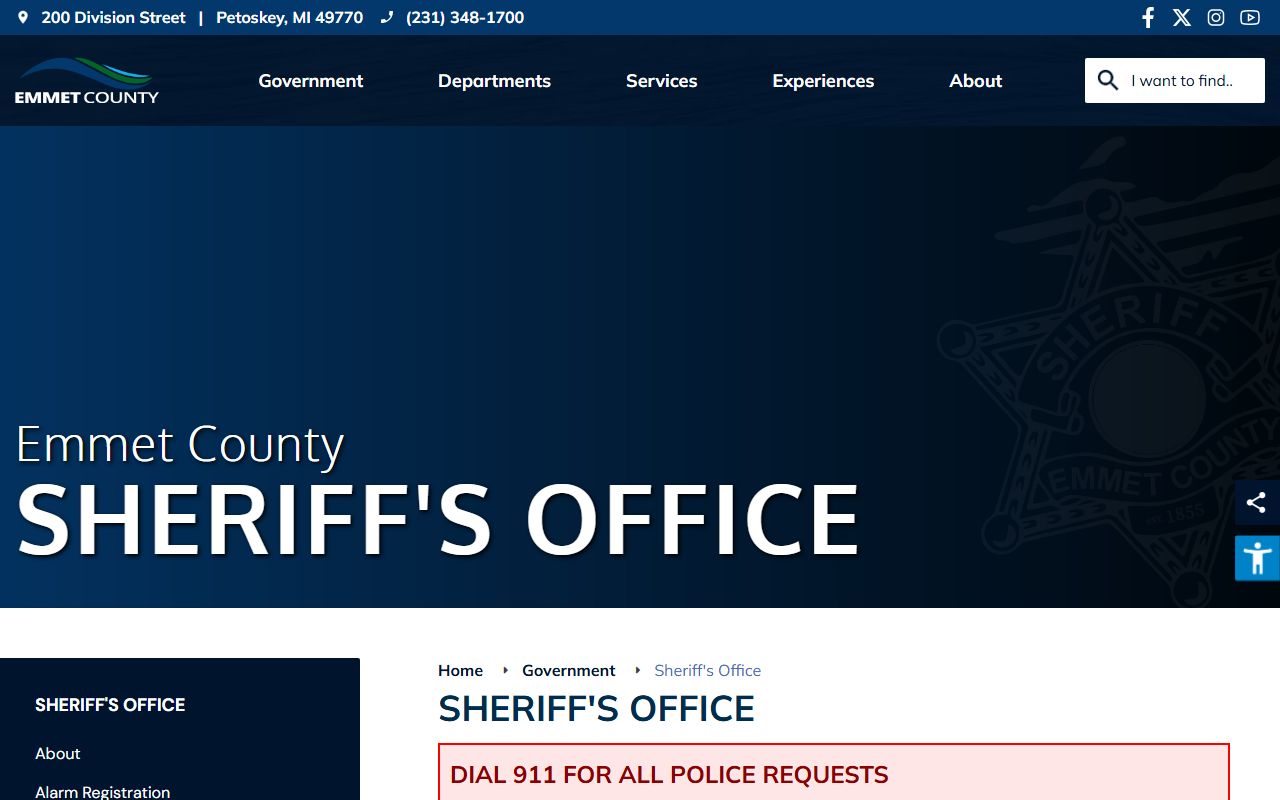 Emmet County Sheriff Office website for 72 hour booking