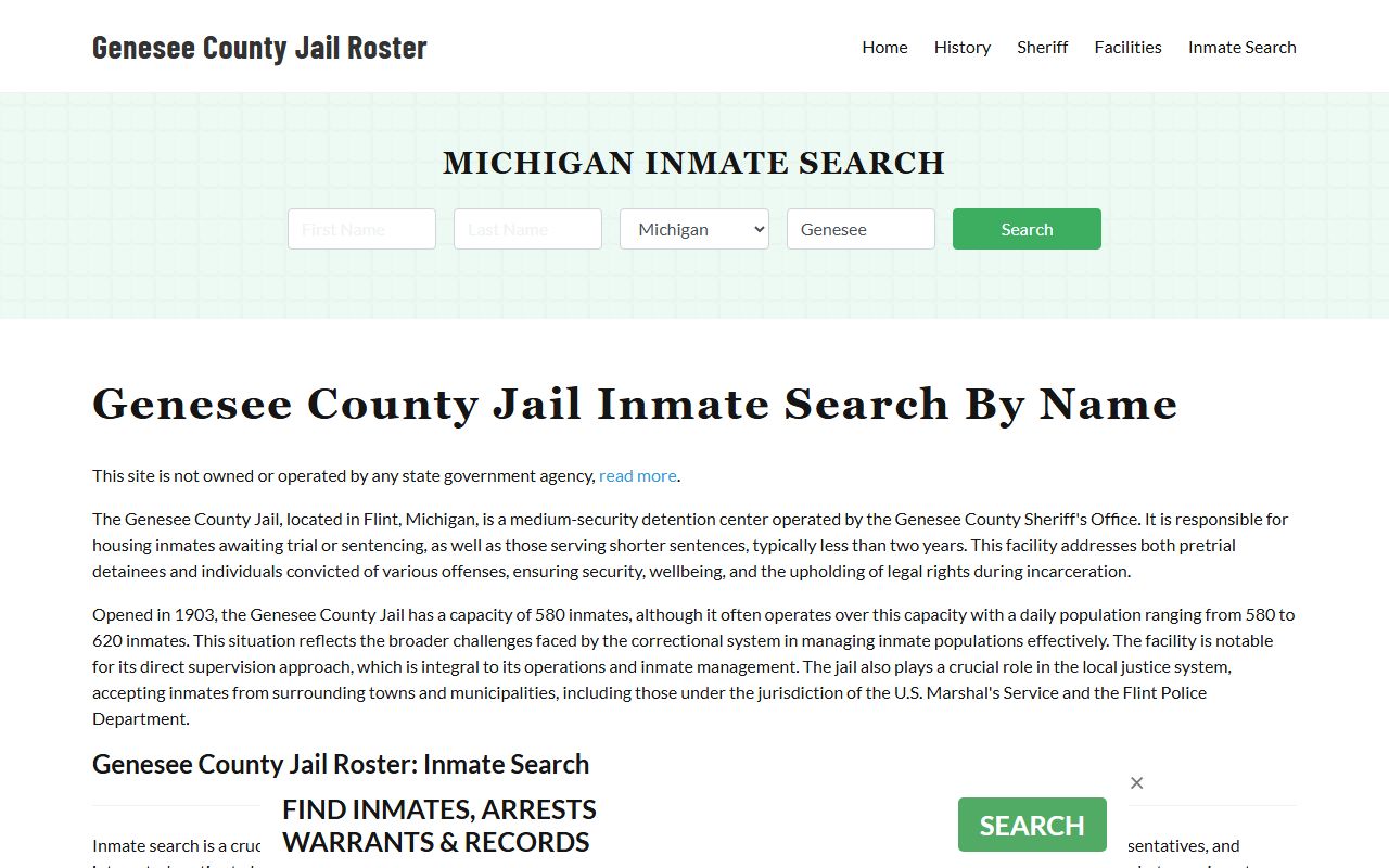 Genesee County Jail inmate lookup for 72 hour booking search