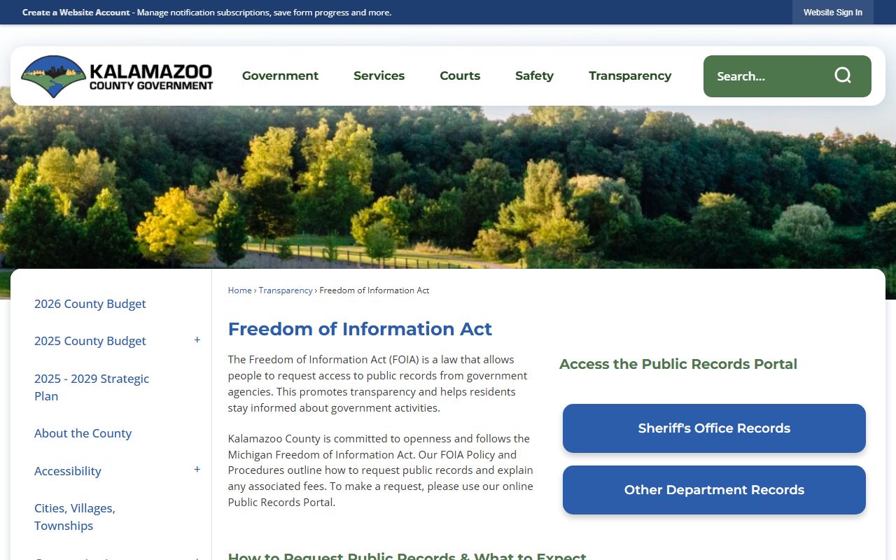 Kalamazoo County FOIA page for 72 hour booking records