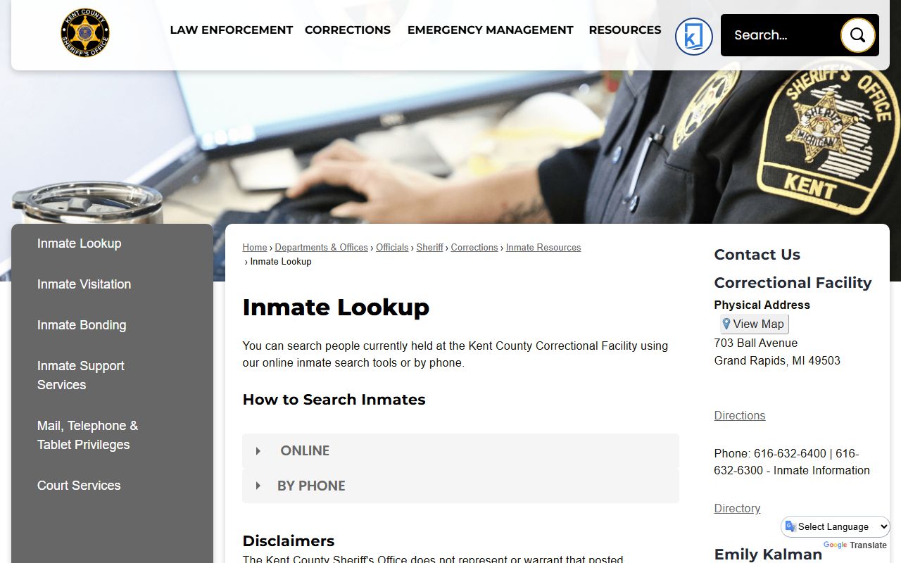 Kent County inmate lookup portal for 72 hour booking records