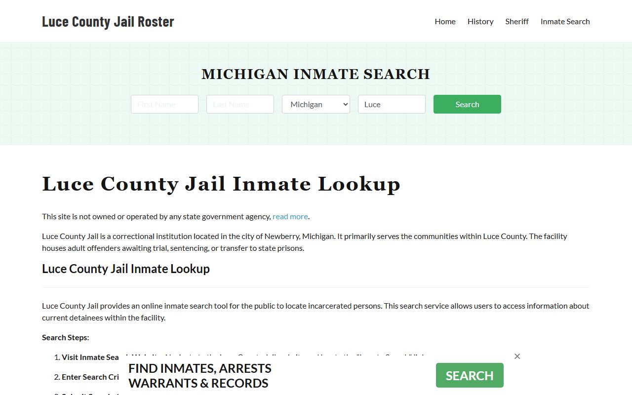 Luce County jail roster third-party site for 72 hour booking information