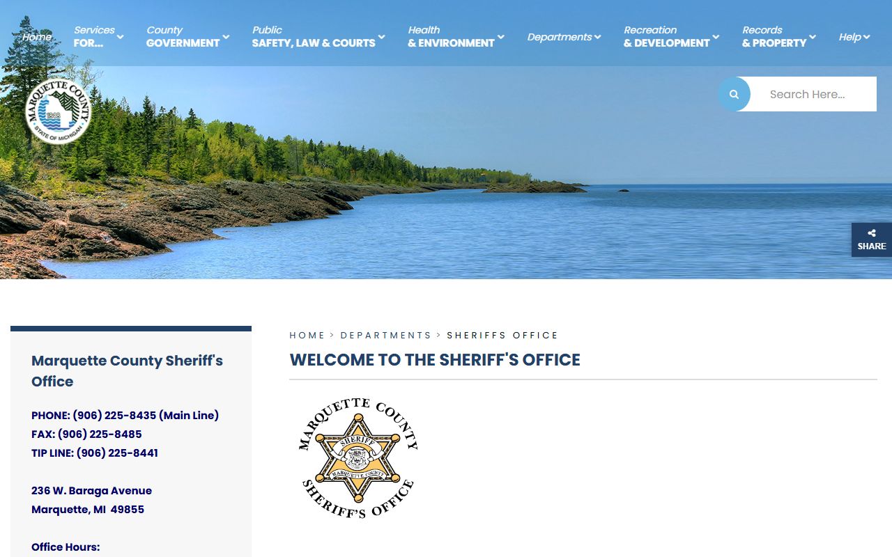 Marquette County Sheriff Office website for 72 hour booking searches