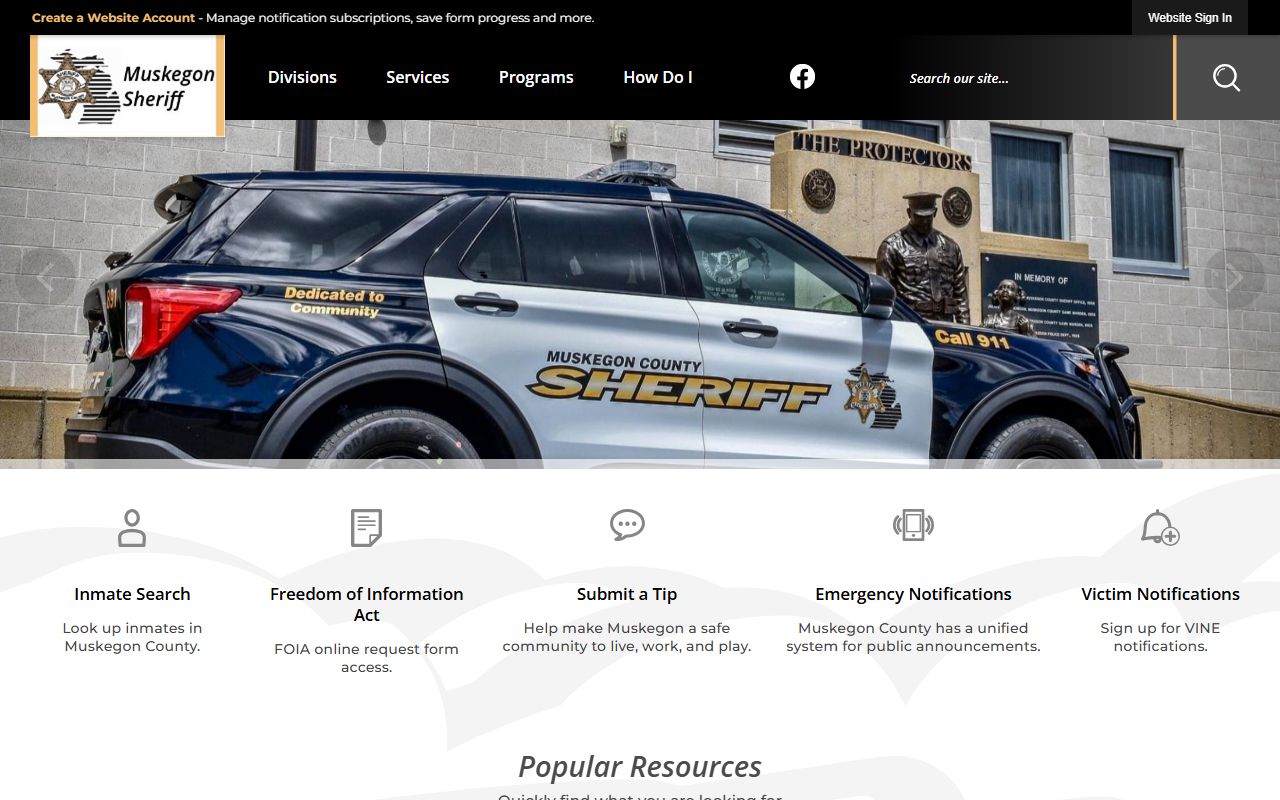 Muskegon County Sheriff Office website for 72 hour booking search