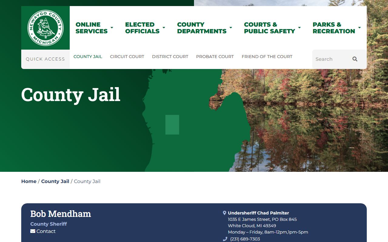 Newaygo County Jail page for 72 hour booking information