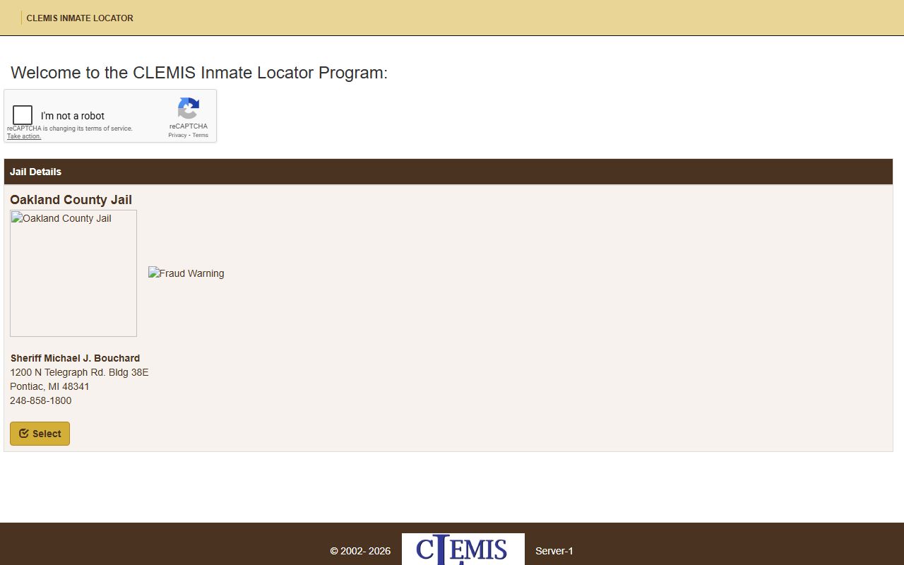CLEMIS all current inmates list for Oakland County 72 hour booking records