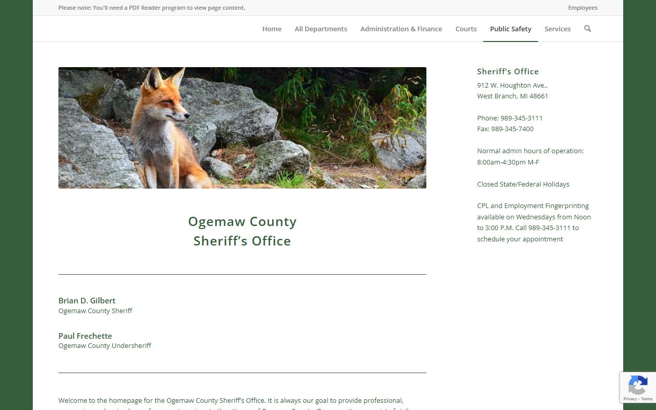 Ogemaw County Sheriff website for 72 hour booking search