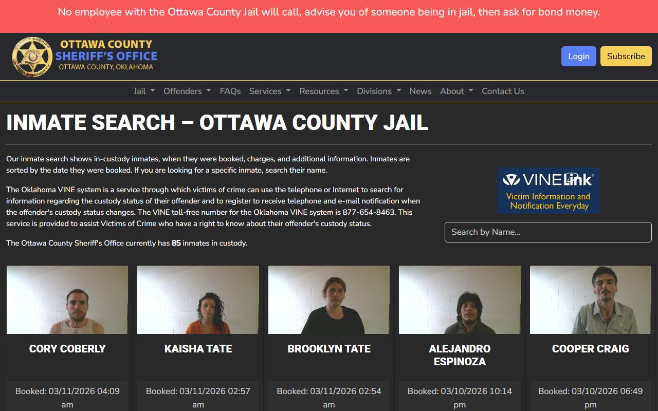 Ottawa County inmate search portal for 72 hour booking records